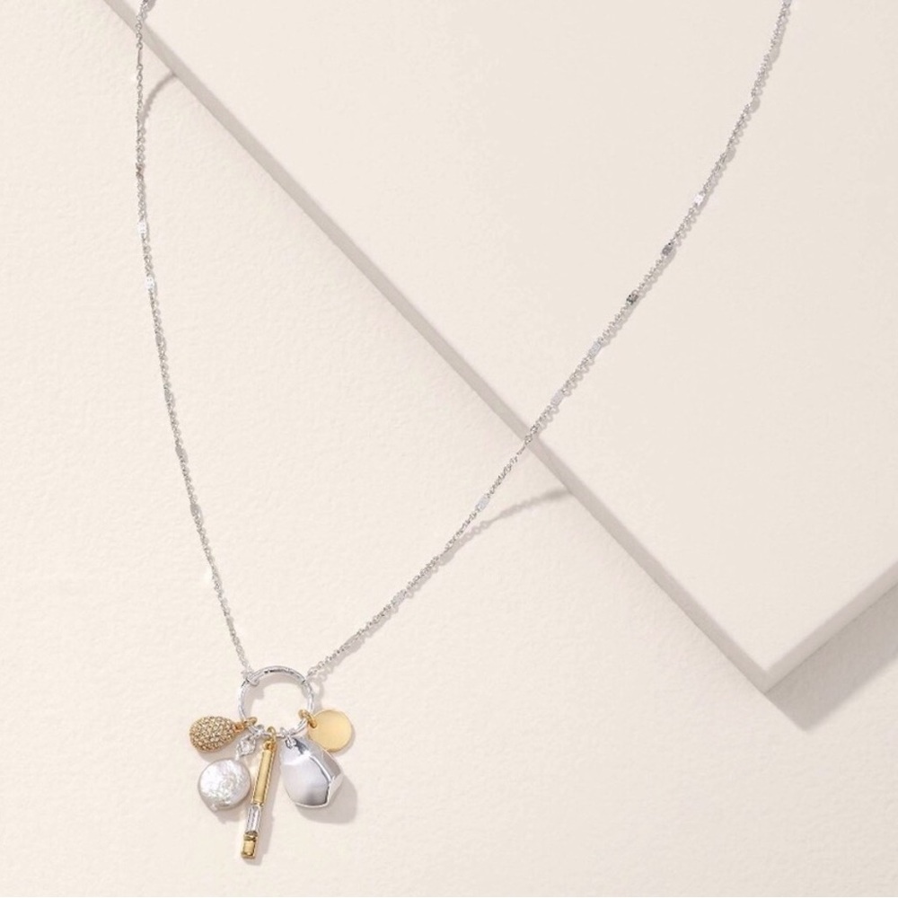 Stella and Dot Ulani Cluster Pendant Silver and Gold Charm Necklace